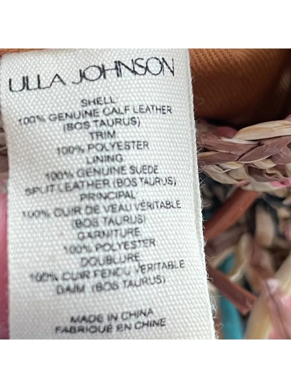 Ulla Johnson Raffia Fringe Gigi Drawstring Bag Leather Trim Crossbody Shoulder B